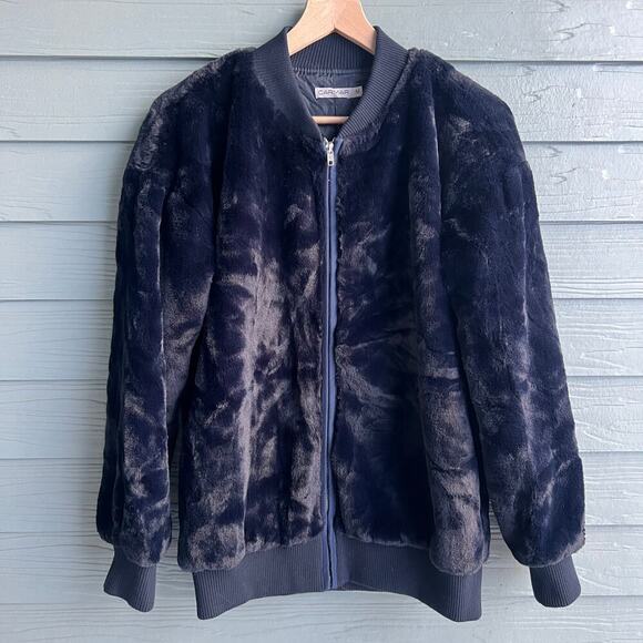 CARMAR Navy Blue Faux Fur Bomber Jacket Size M - Picture 2 of 7